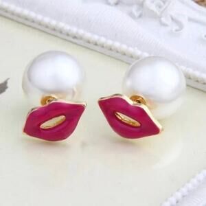 Peekaboo Hot Pink Lips Kiss Earrings Double sided
